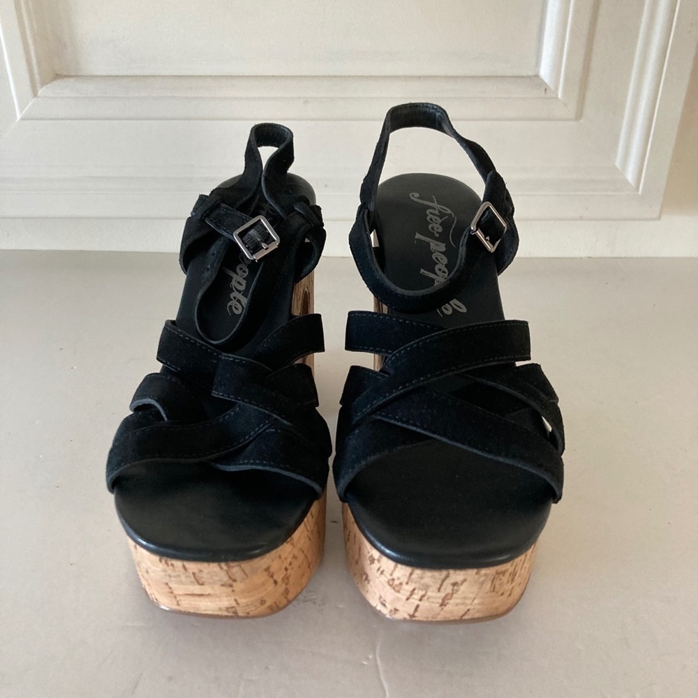 NWOT Free People Lisbon Platform Plain Black Strappy Mules Sz 36.5 - Picture 5 of 8